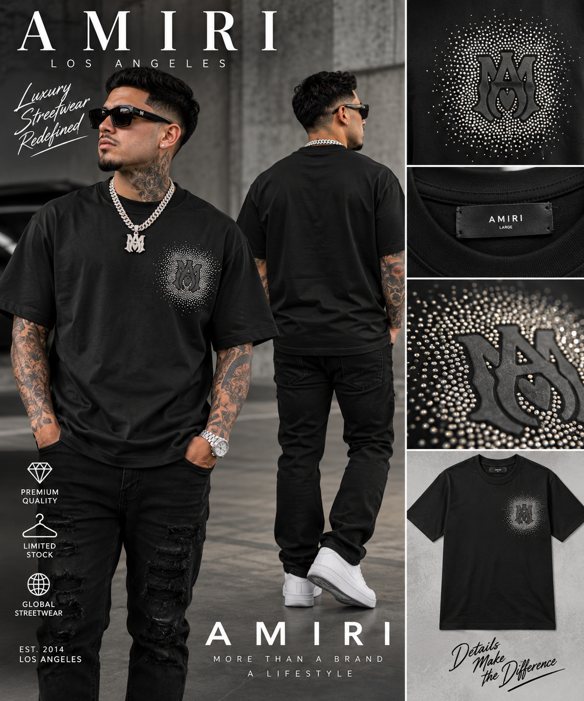AMIRI Black Crystal Tee