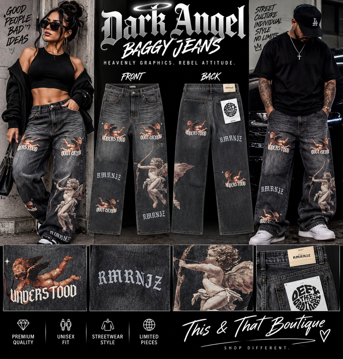 Dark Angel Graphic Baggy Jeans