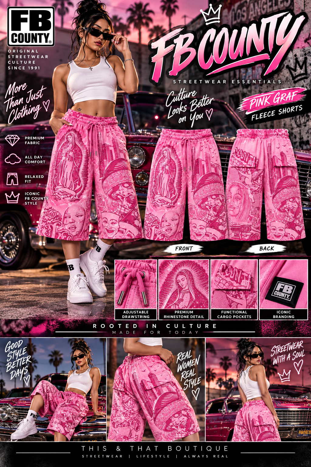 FB County Pink Rhinestone Cultura Shorts