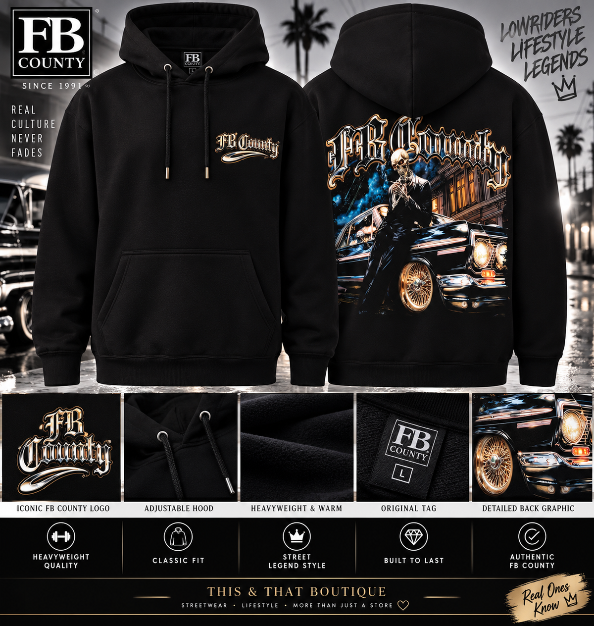 FB County Smoking Skeleton Heavyweight Hoodie – Black Lowrider Edition