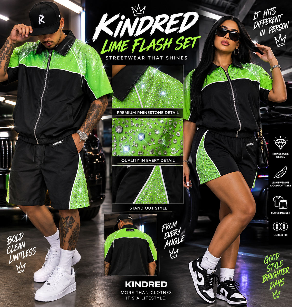 KINDRED Lime Flash Rhinestone Set