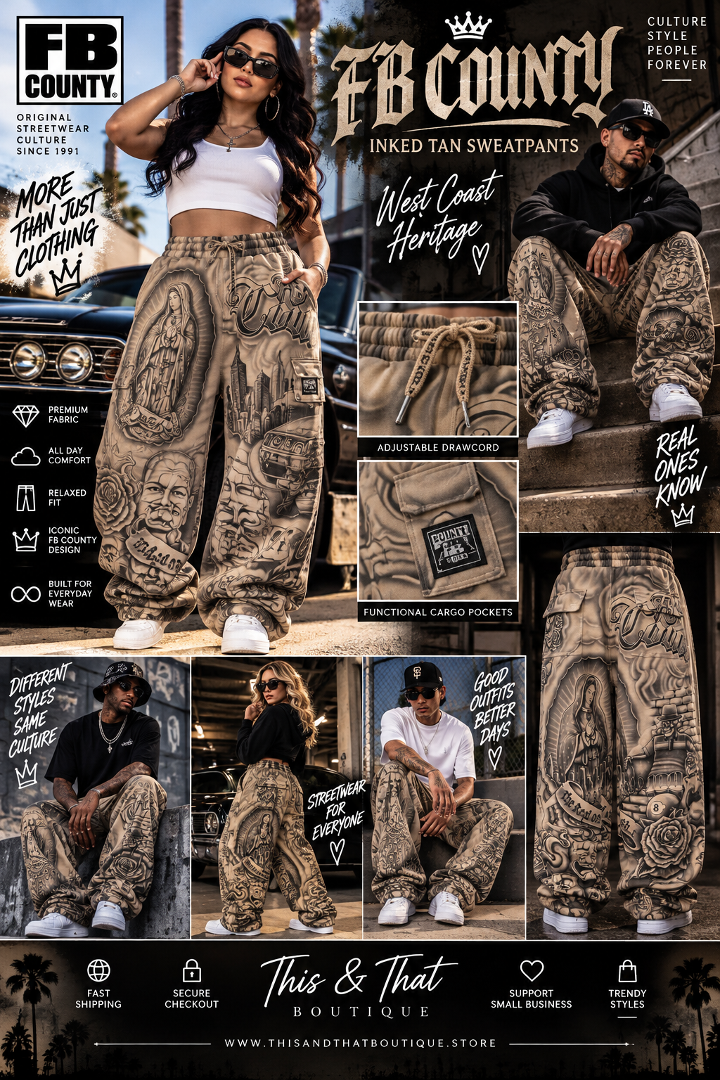FB County Inked Tan Sweatpants 🔥