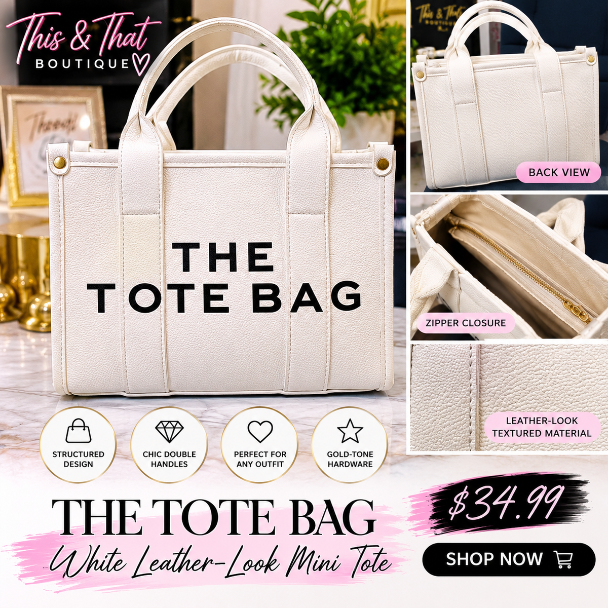 The Tote Bag – White Leather-Look Mini Handbag