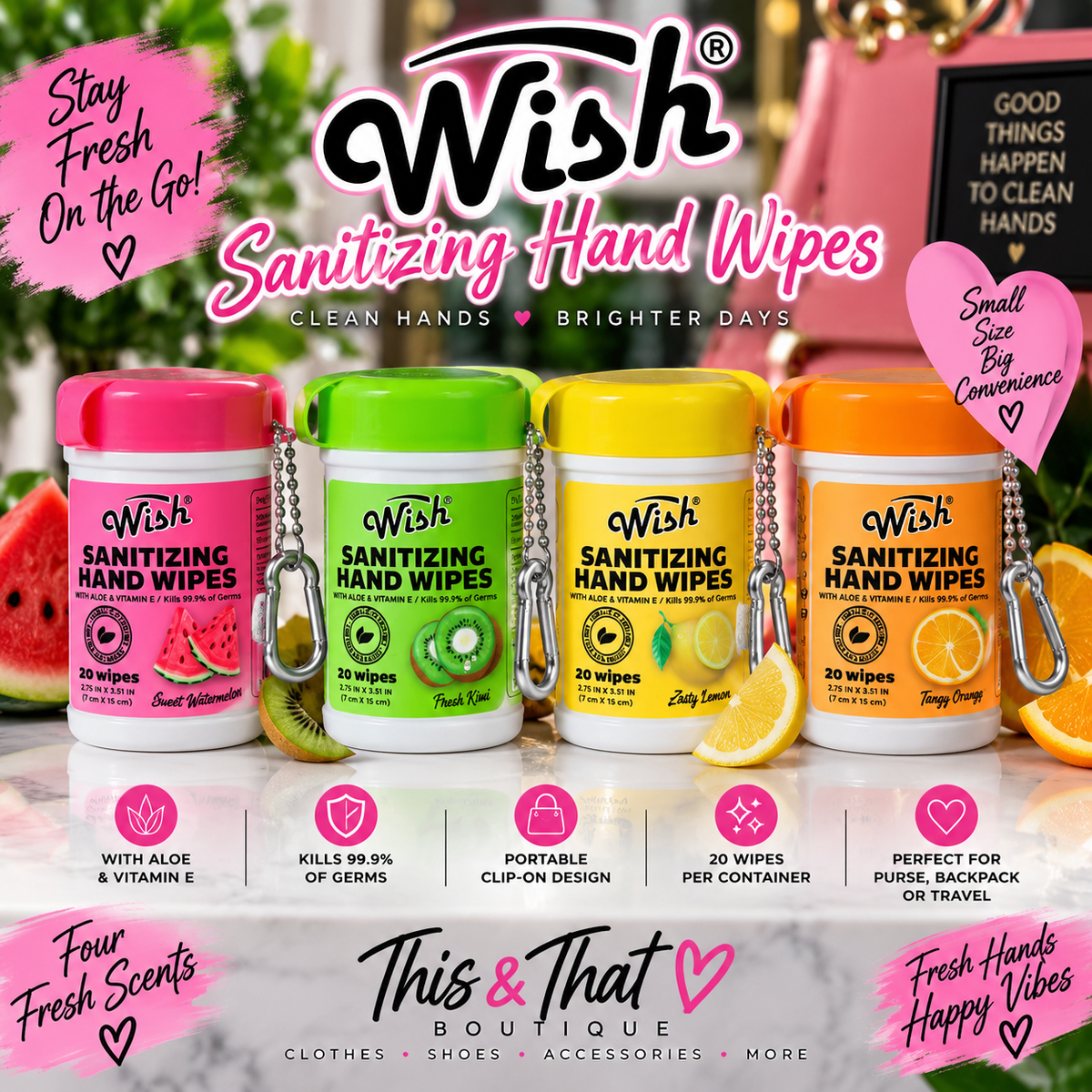 Wish Mini Sanitizing Wipes – 20 Count