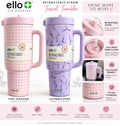 Ello Retractable Straw Tumbler – Pink Gingham & Lavender Bows