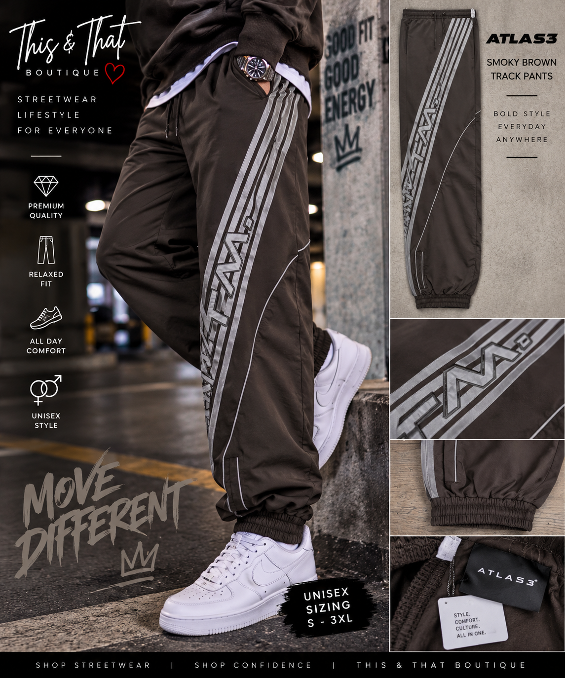 Smoke Brown Reflective Stripe Track Pants | Urban Streetwear 🔥