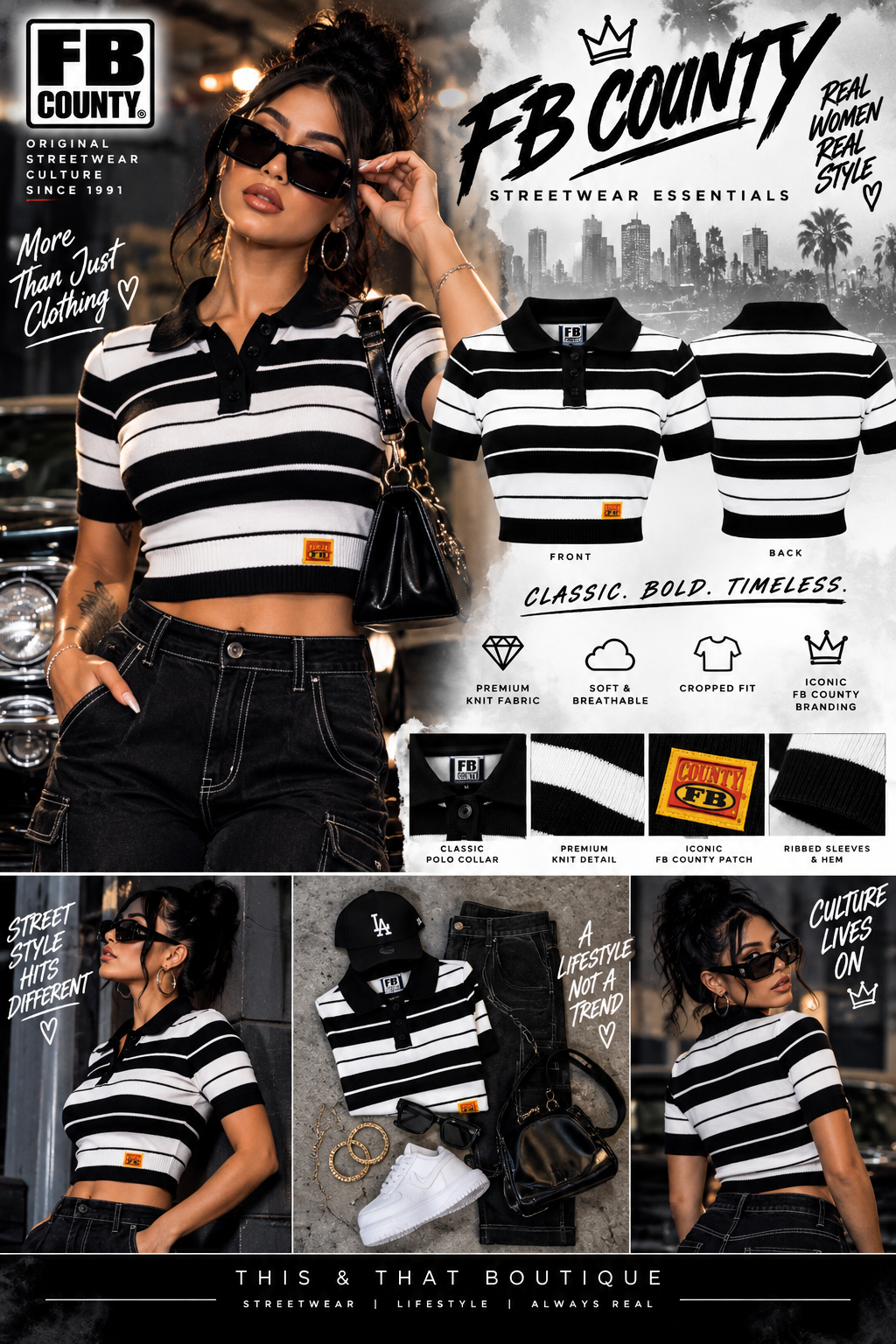 FB County Classic Striped Charlie Brown Crop Top