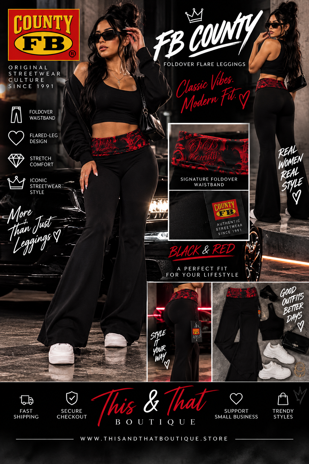 FB County Foldover Flare Leggings – Red