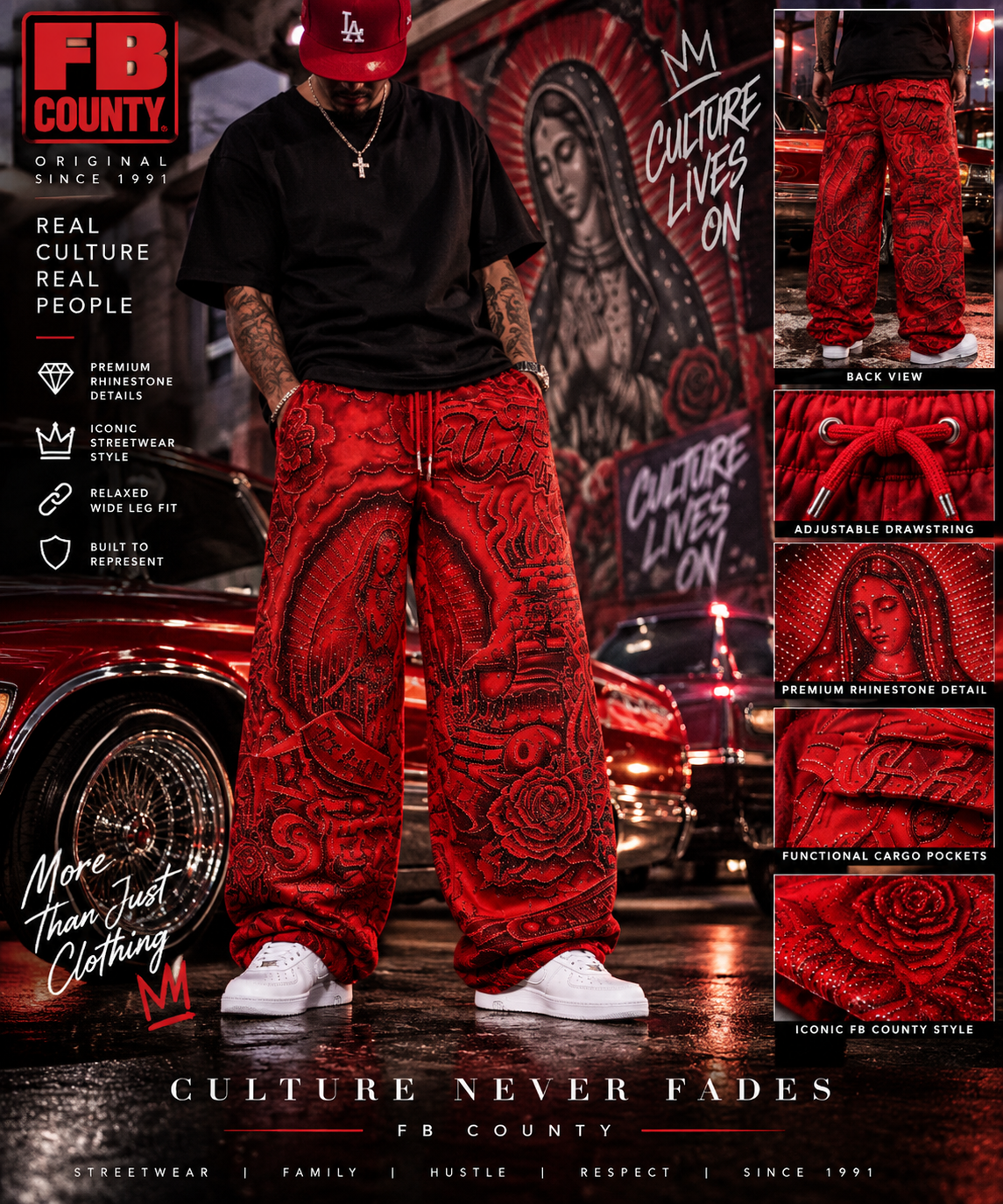 FB County Red Rhinestone Cultura Sweatpants